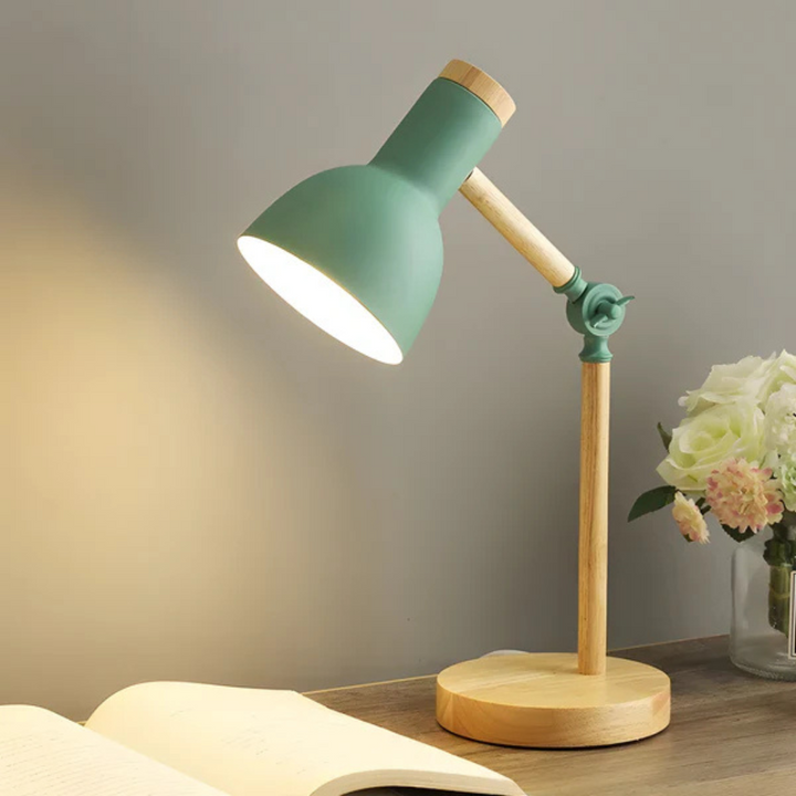 Adjustable LED Table Lamp with Wooden Arm - Modern Desk and Bedside Lamp for Bedroom and Study 0
