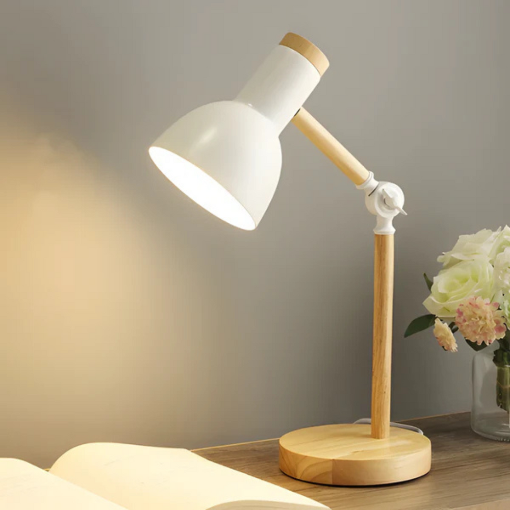 Adjustable LED Table Lamp with Wooden Arm - Modern Desk and Bedside Lamp for Bedroom and Study 1