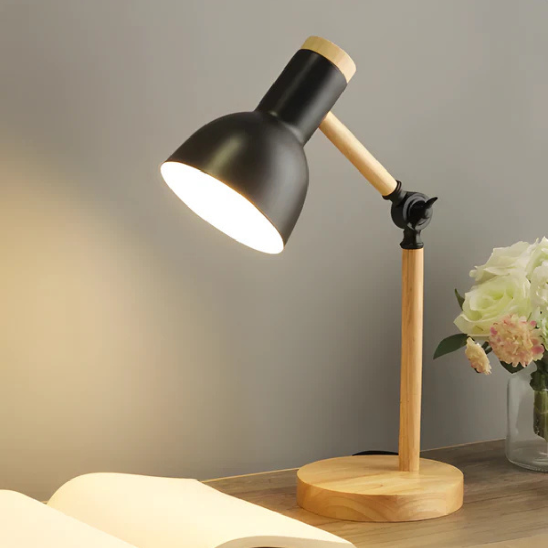 Adjustable LED Table Lamp with Wooden Arm - Modern Desk and Bedside Lamp for Bedroom and Study 3
