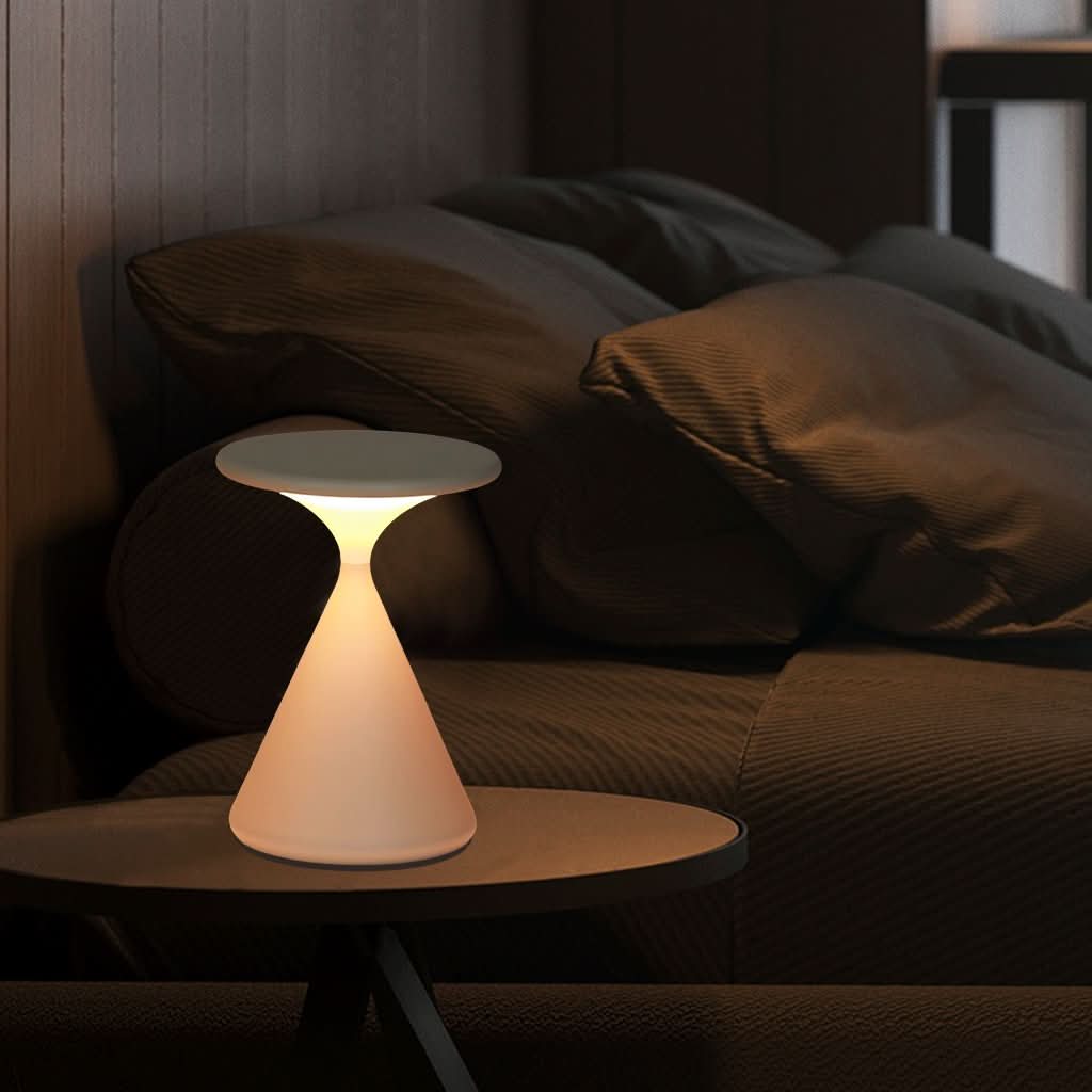 Three aluminum table lamp colors - white, light, dark - side by side