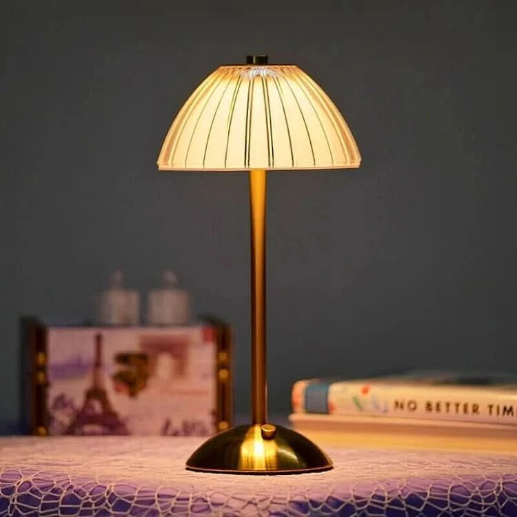 Crystal effect cordless table lamp style A with geometric acrylic shade