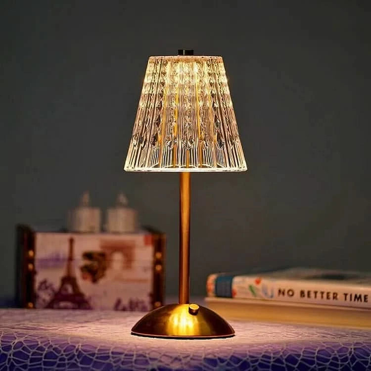 Crystal lamp warm ambient glow against dark background