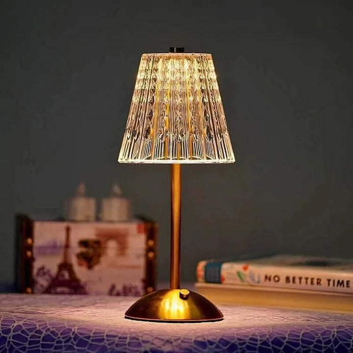 Crystal lamp warm ambient glow against dark background