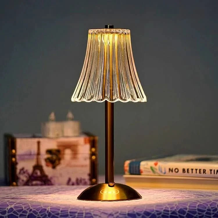 Crystal cordless table lamp outdoor use on patio