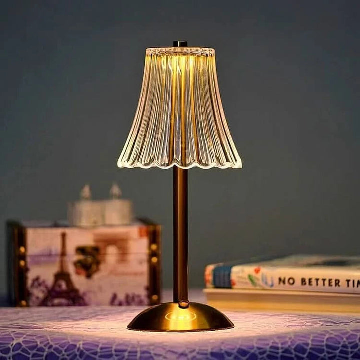 Crystal cordless table lamp outdoor use on patio