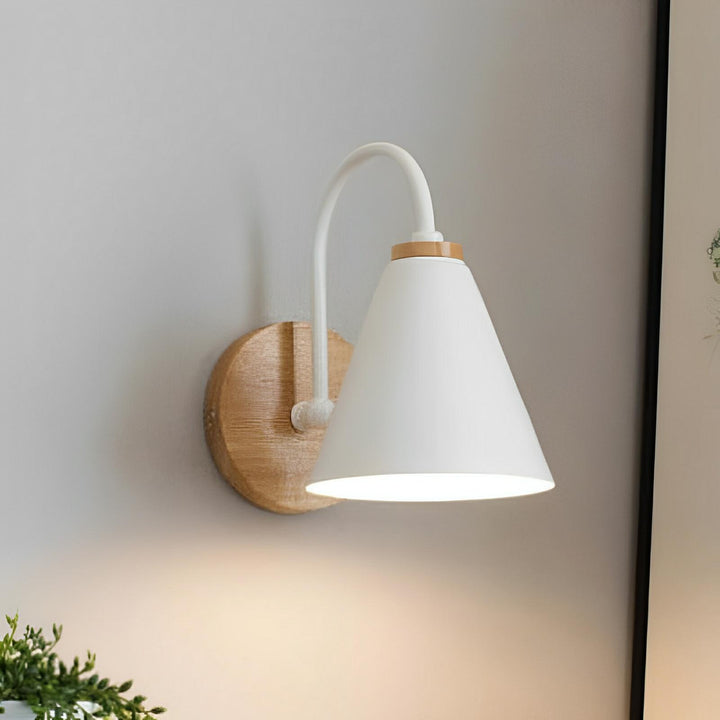 Nordic Wall Light Sconce - Wood and Iron Design, E27 Socket for Indoor Use, Matte Black or White Finish 0