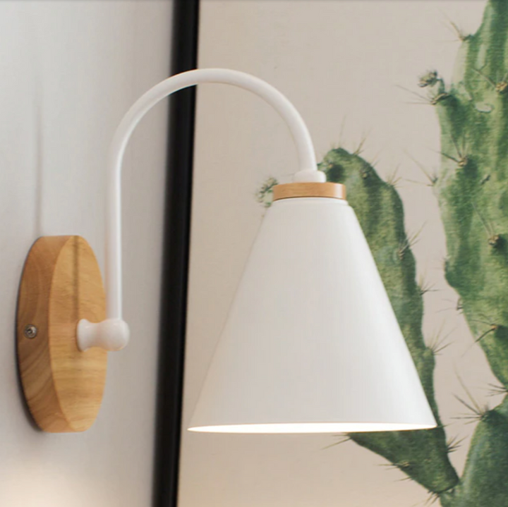 Nordic Wall Light Sconce - Wood and Iron Design, E27 Socket for Indoor Use, Matte Black or White Finish 2