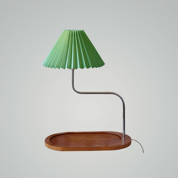 Brown pleated table lamp in reading nook with armchair
