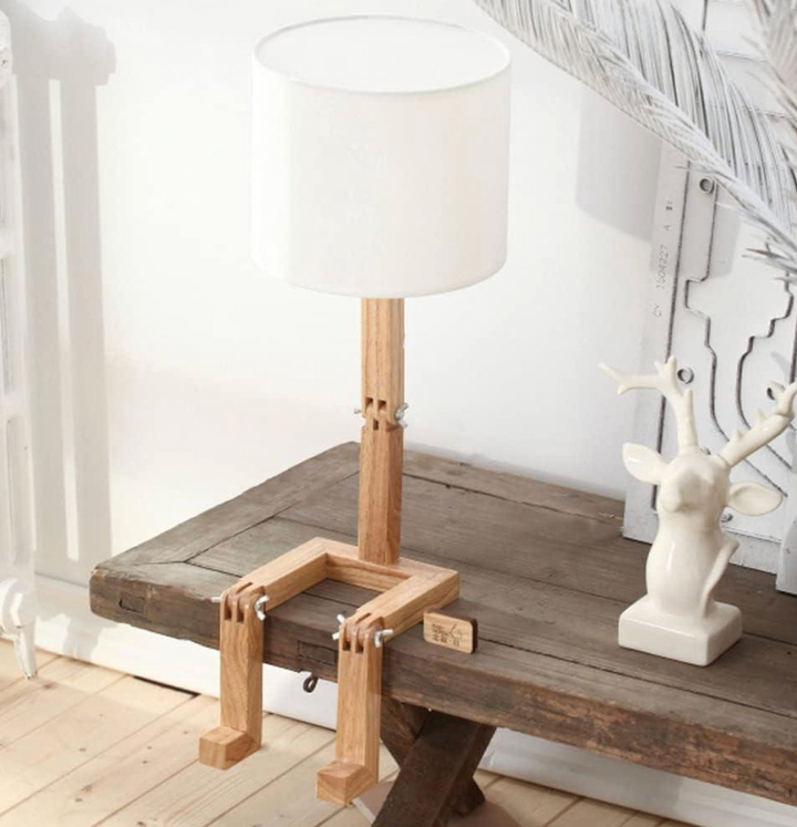 Scandinavian Style Wooden Table Lamp with Adjustable Head and Integrated Shelf - White and Natural Finish for Bedroom or Office 3