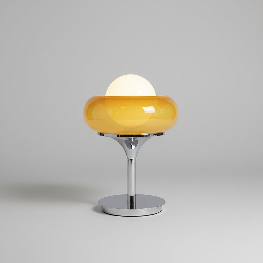 Vintage Yellow Glass and Metal Table Lamp - Bauhaus Design for Bedside or Desk Lighting 0