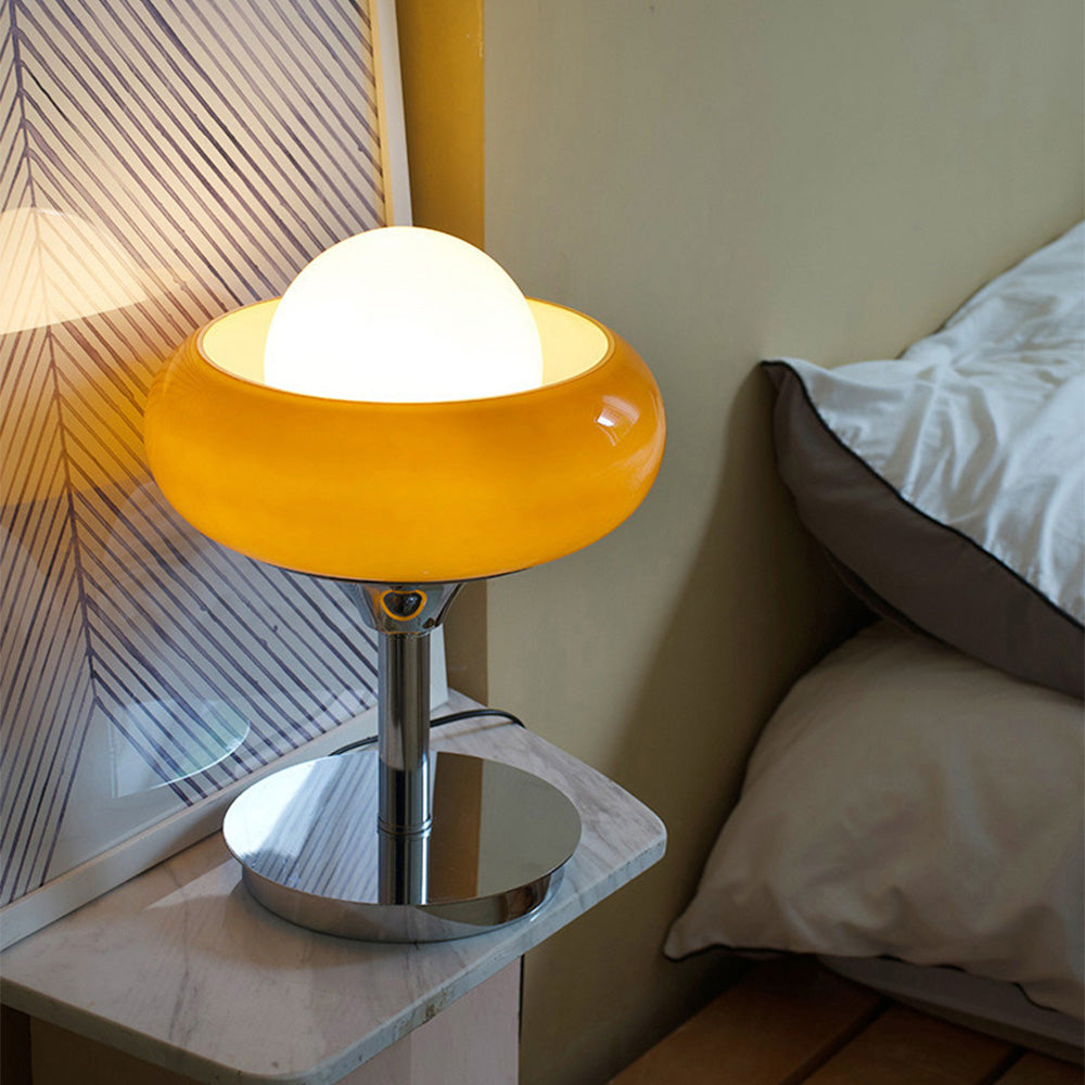 Vintage Yellow Glass and Metal Table Lamp - Bauhaus Design for Bedside or Desk Lighting 1