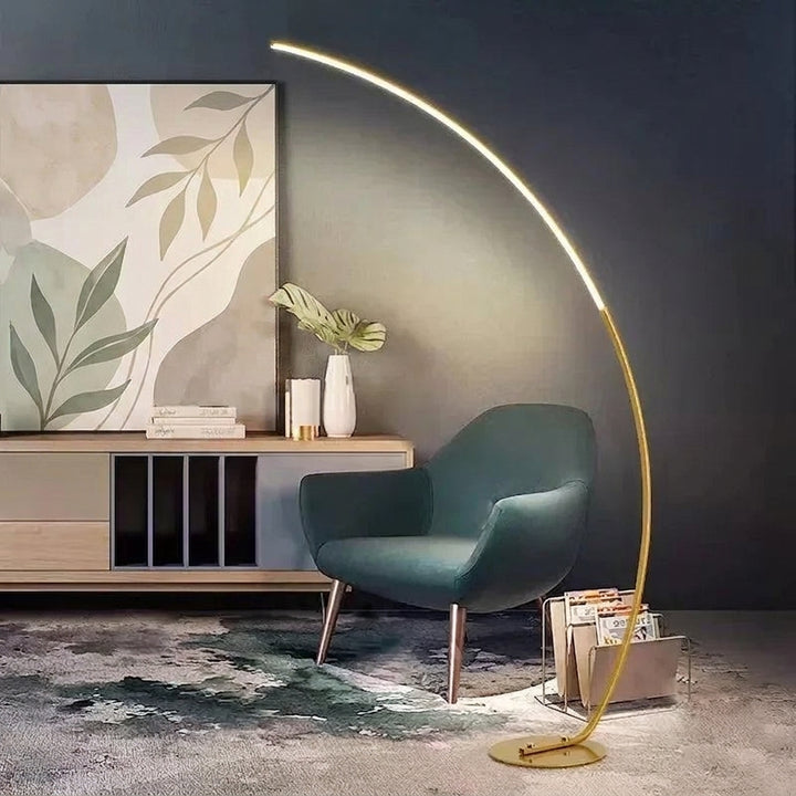 Modern Arc LED Floor Lamp, Gold finish, curved minimalist design - Veranise